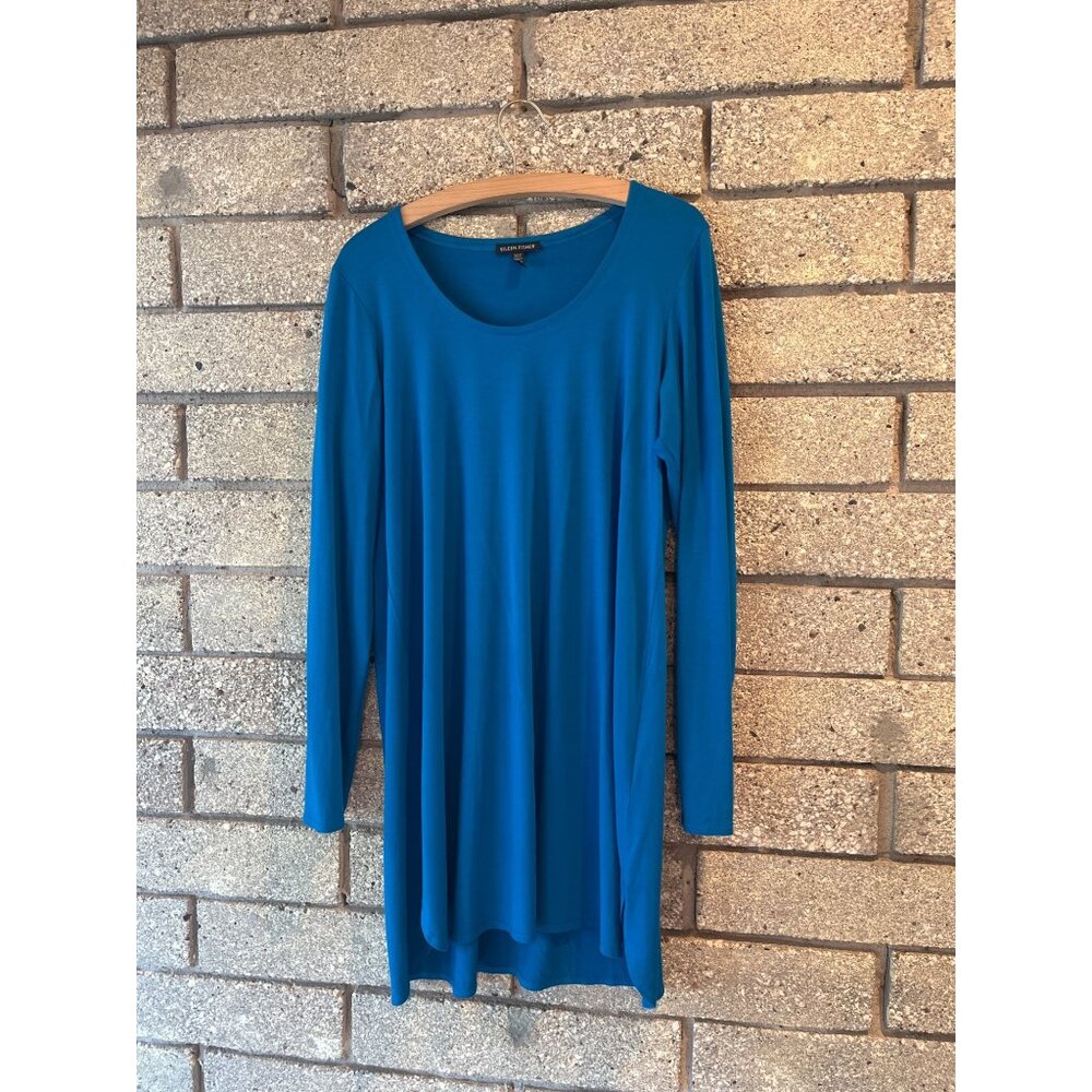 Eileen Fisher Womens Long Sleeve Blue Tunic Top Medium Modal Blend